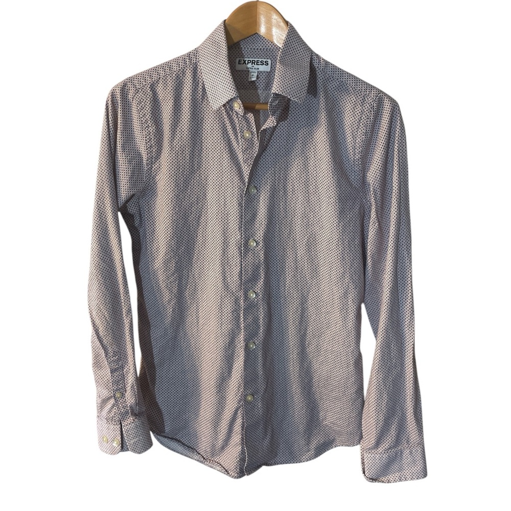 H3- Express Extra Slim Men's Red Blue & White Patterned Dress Shirt